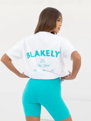 Crest Oversized T-Shirt - White & Aqua Fun Prints