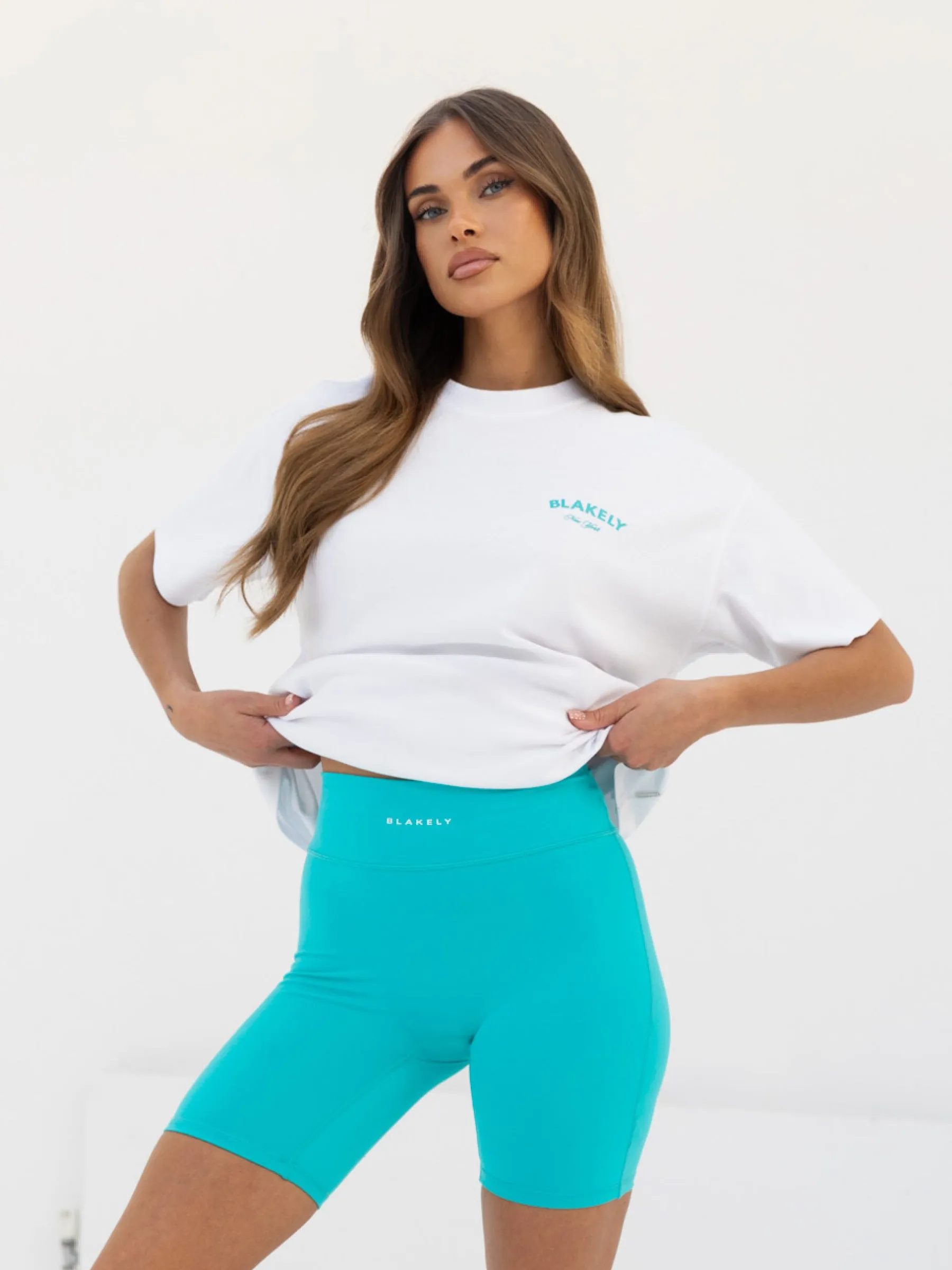 Crest Oversized T-Shirt - White & Aqua Striped Pattern Odor Control Finish