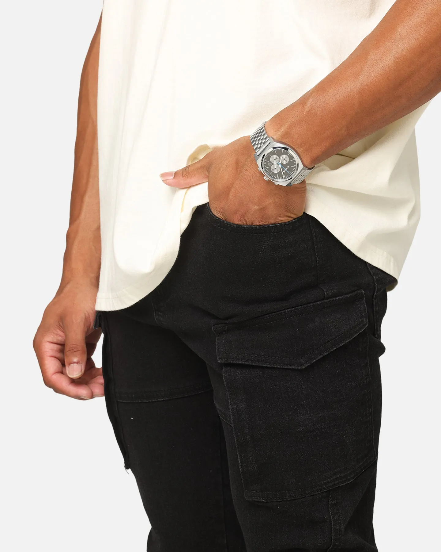 Faded Wash Saint Morta Skinny Cargo Jeans Vintage Black