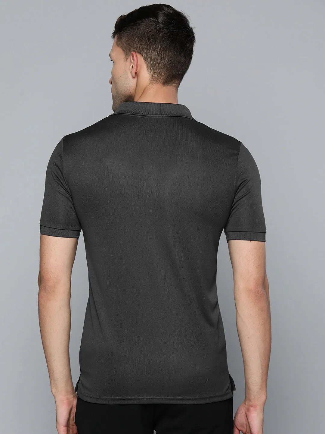 Layered Hem Reinforcement Alcis Men Charcoal Grey Polo Collar Slim Fit Wonder T-shirt