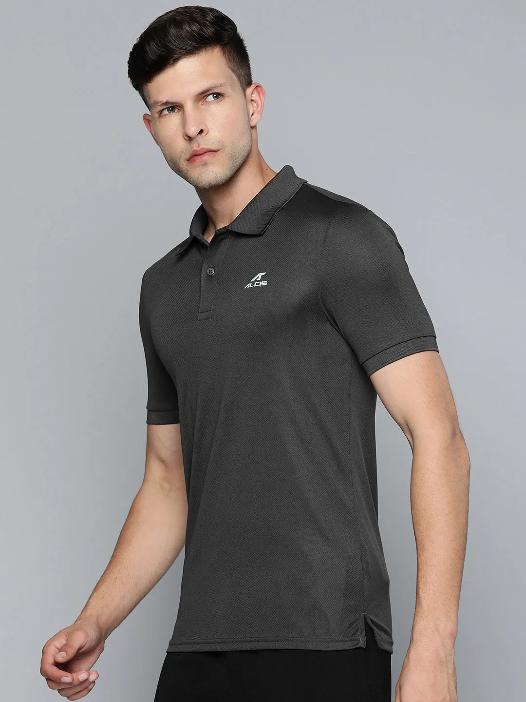 Polo Player Club Style Alcis Men Charcoal Grey Polo Collar Slim Fit Wonder T-shirt