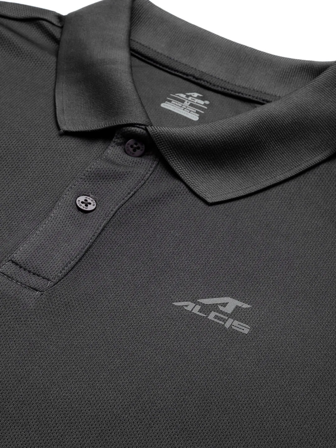 Travel Essential Alcis Men Charcoal Grey Polo Collar Slim Fit Wonder T-shirt