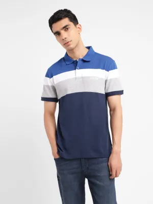 Men's Colorblock Slim Fit Polo T-shirt Stretch Fabric Construction
