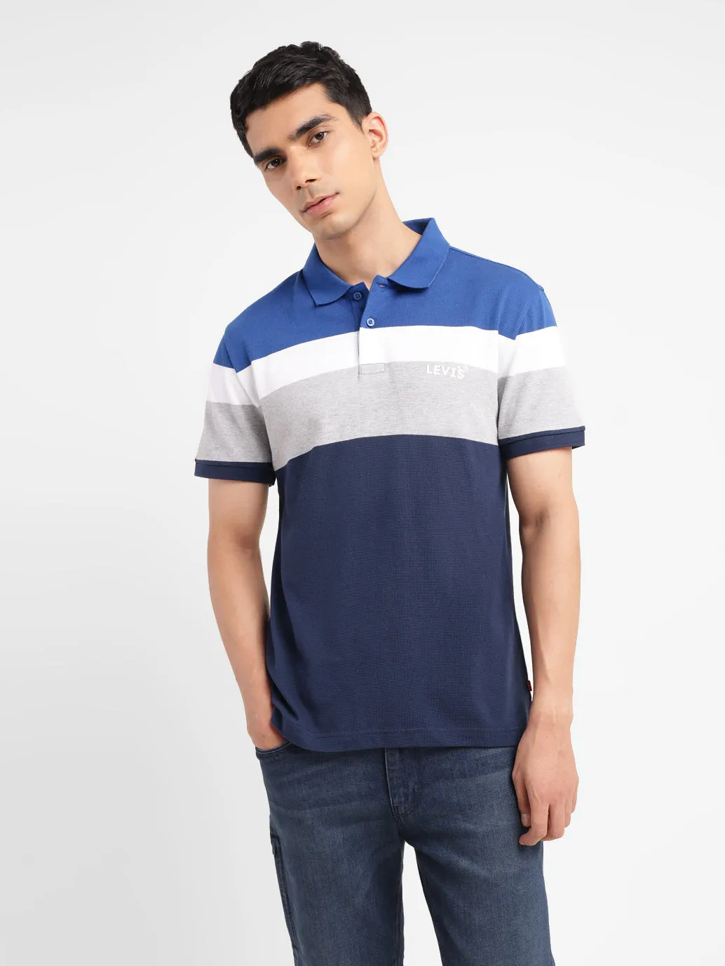 Men's Colorblock Slim Fit Polo T-shirt FourButton Placket