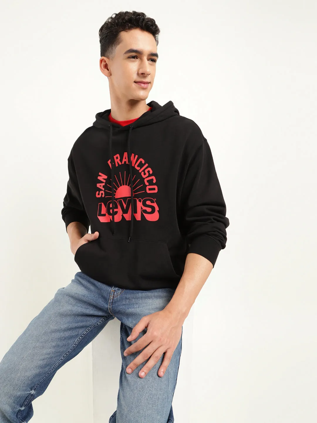 Men's Solid Black Hooded Sweatshirt Odor Resistant Coating