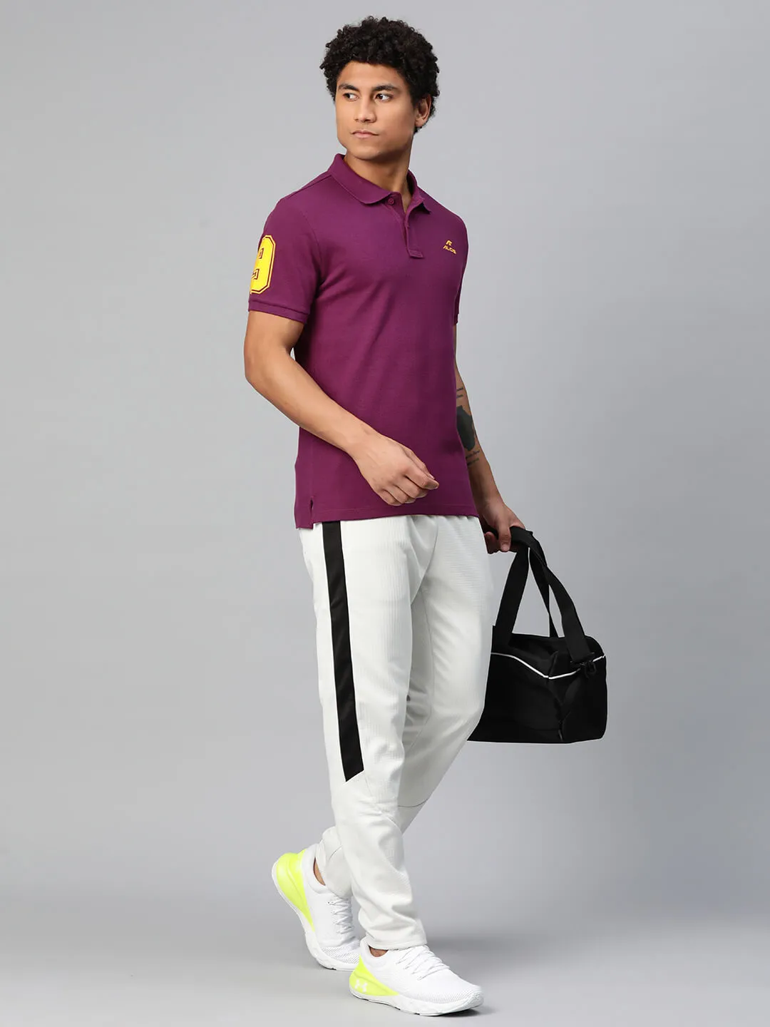 Relaxed Collar Tri Blend Composition Alcis Men Typography Printed Polo Collar Dry Tech Slim Fit T-shirt