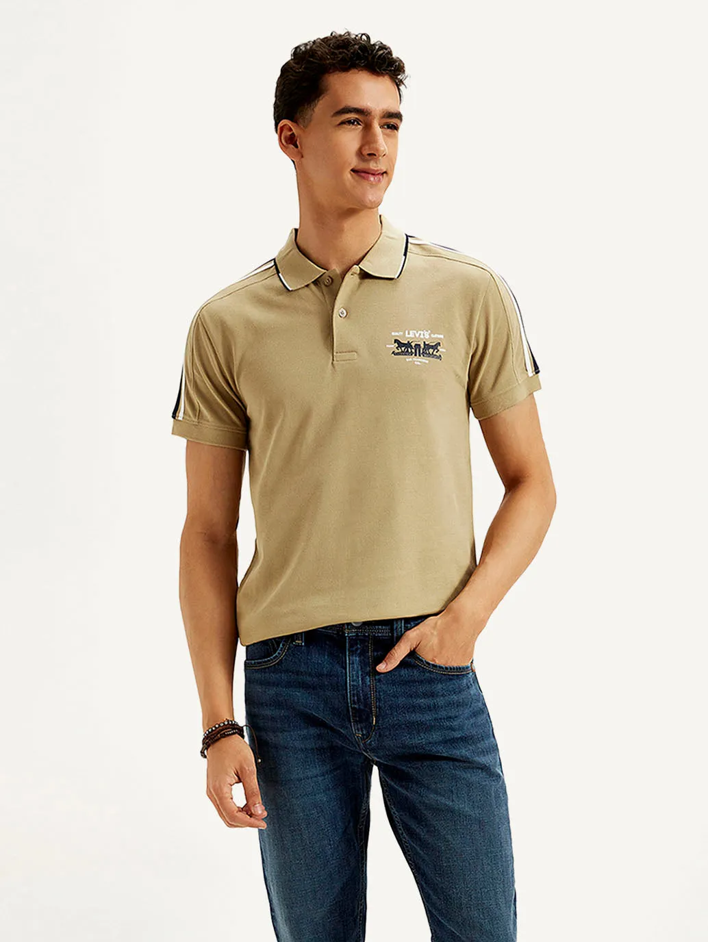 Flexible Waistband Micro Perforated Fabric Men's Solid Slim Fit Polo T-shirt