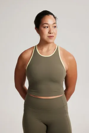 Classic Crop (Contrast) in Avocado Ribbed waistband