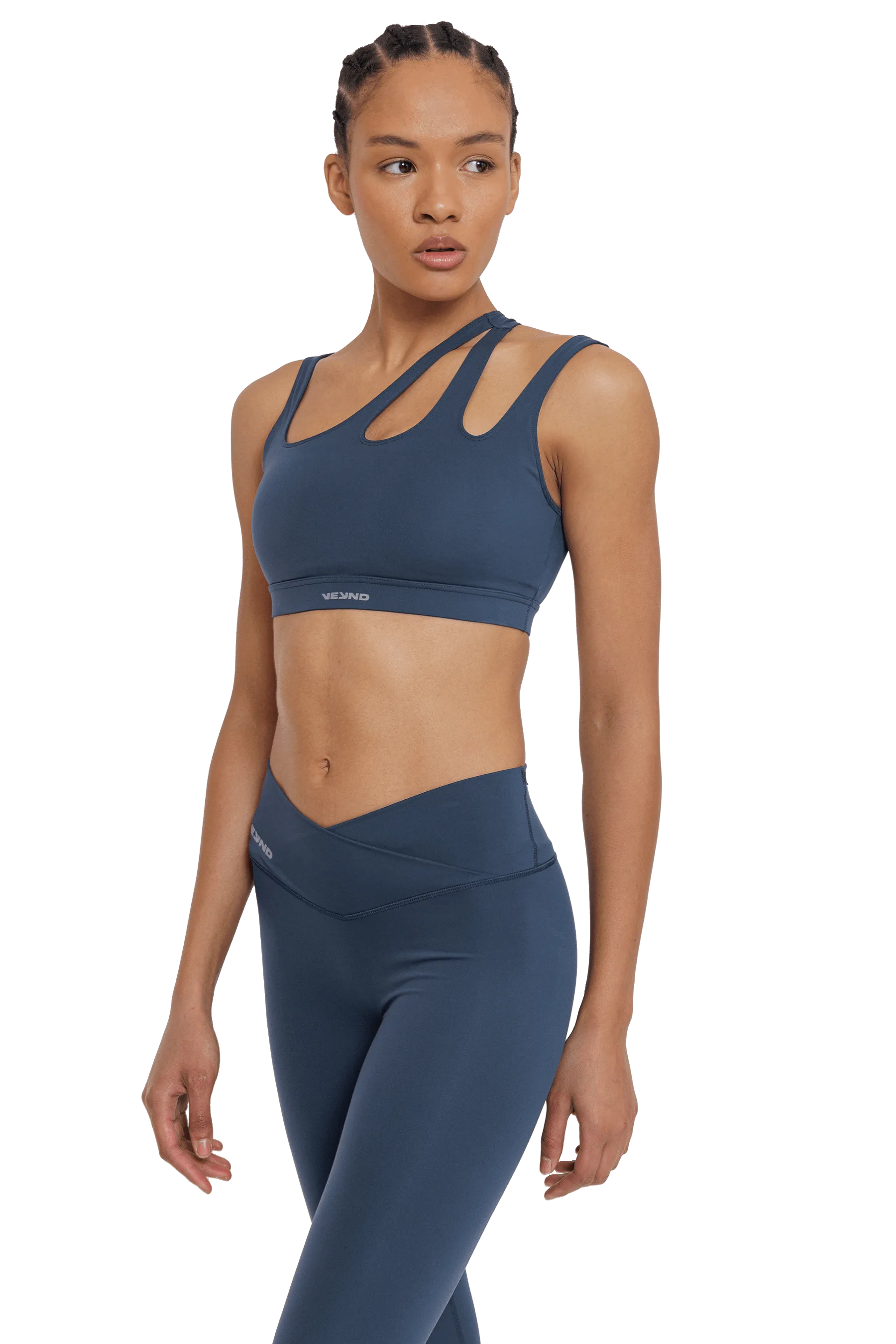 SPORTS BRA ASYMMETRIC - Navy Drawstring closure