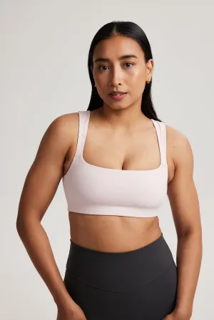 Square Neck Bra in Sweetie Zigzag stitching seams Minimalist fitness clothing