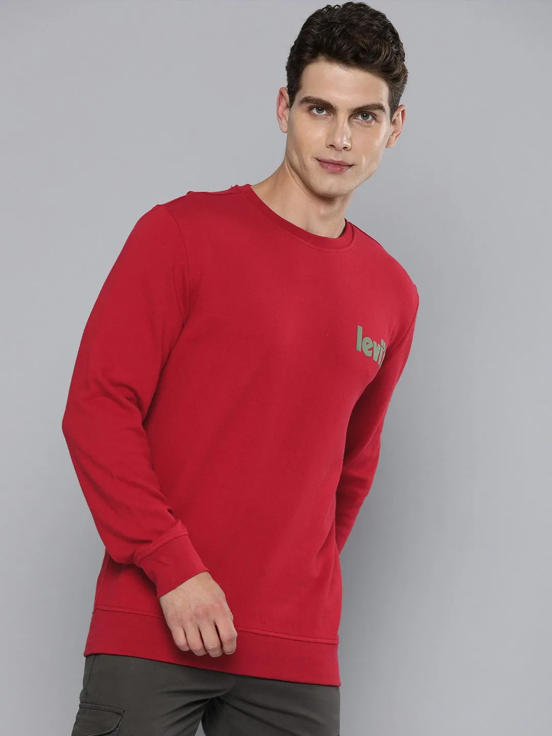 Warm Outfit Classic Fit Men's Solid Red Crew Neck Sweatshirt