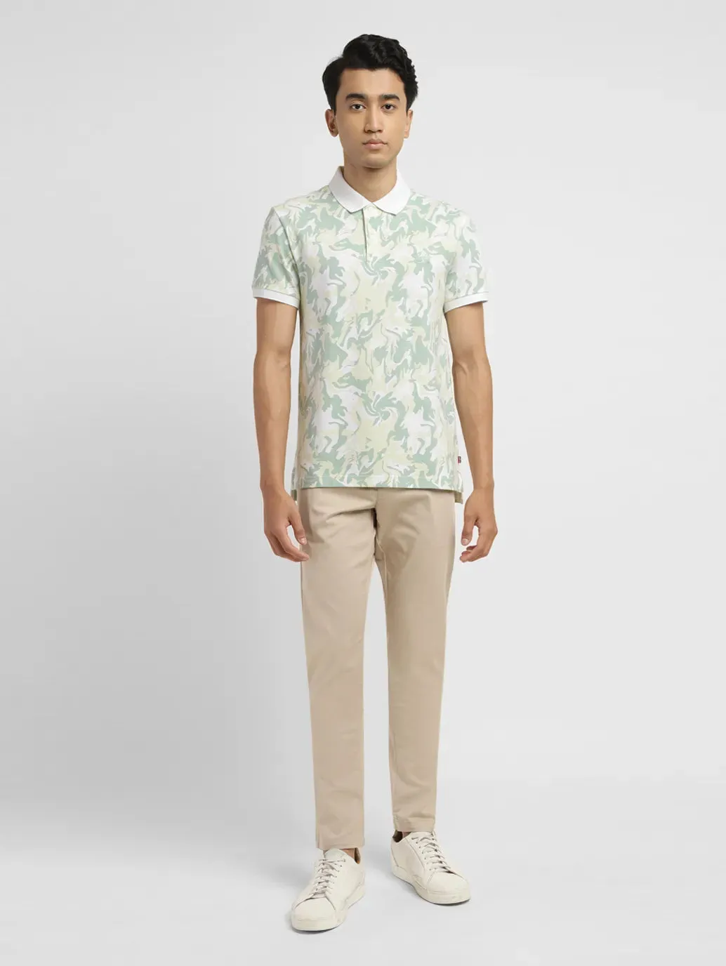 Men's All Over Printed Slim Fit Polo T-shirt golf club Contrast Trim Detail