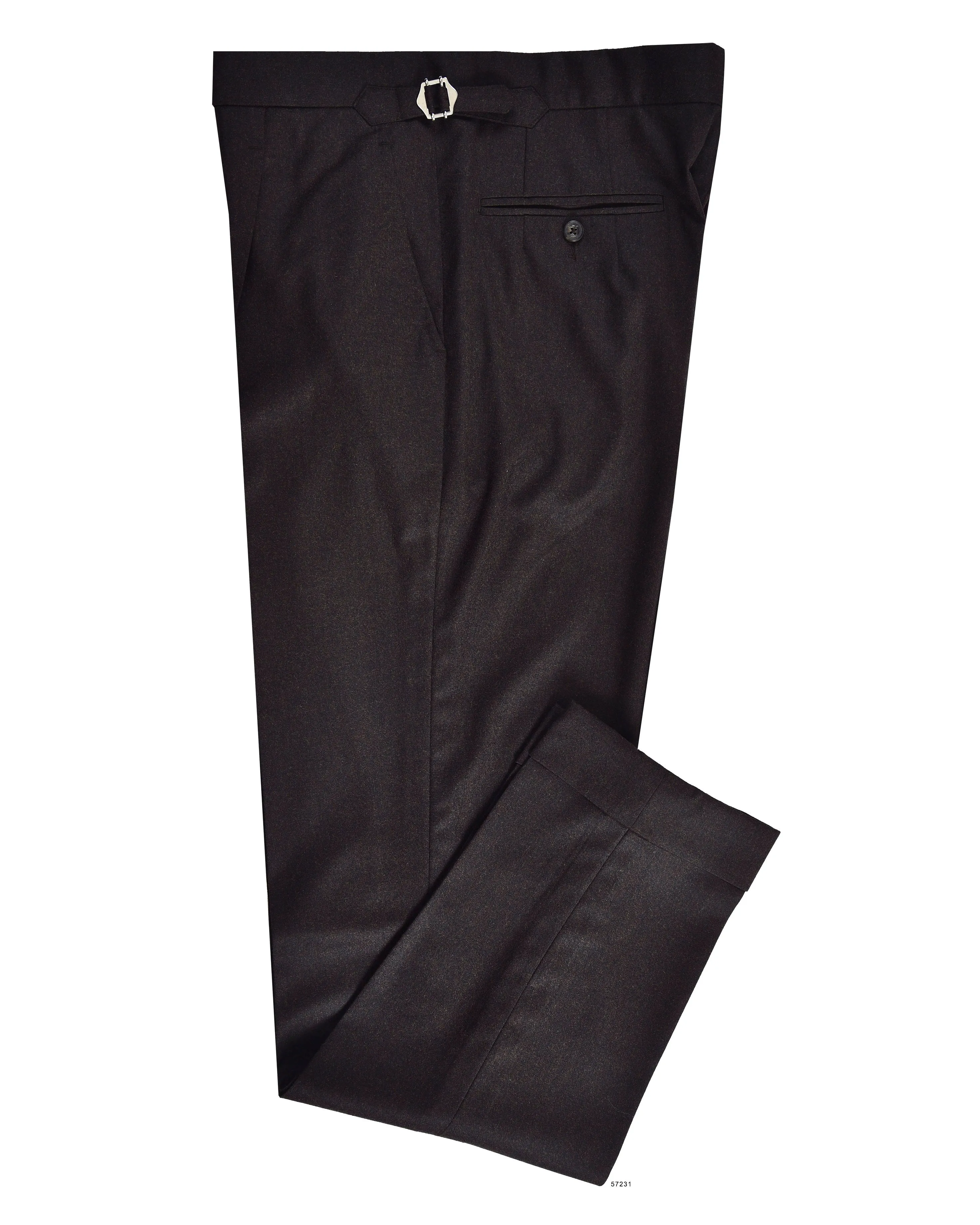 VBC 100% Wool: Dark Chocolate Brown Flannel Dress Pant Comfortable Layering Contoured Panel Design