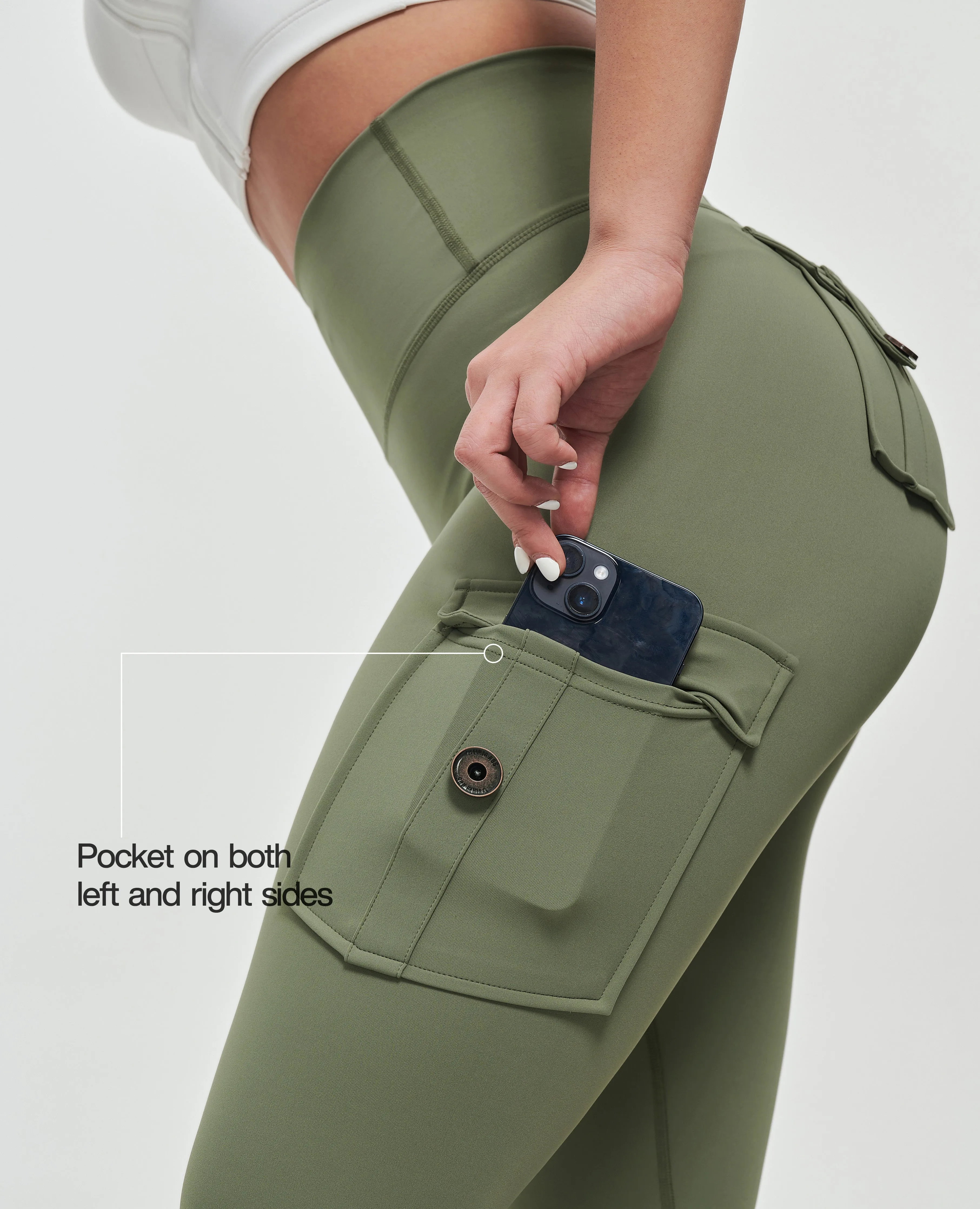 Lightweight Material Maternity Wear Body Sculpt High Waisted Cargo Leggings - Olive Green