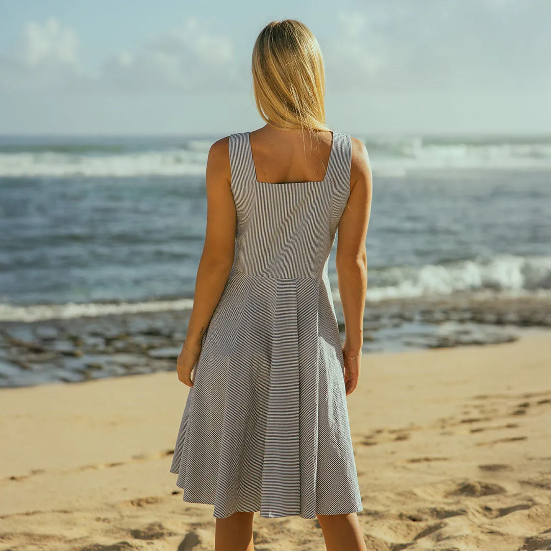 Sonata Dress, Navy Seersucker Night Out