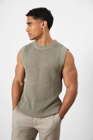 Crochet Knitted Tank Top in Soft Sage Thermal Regulating Layer yoga clothing
