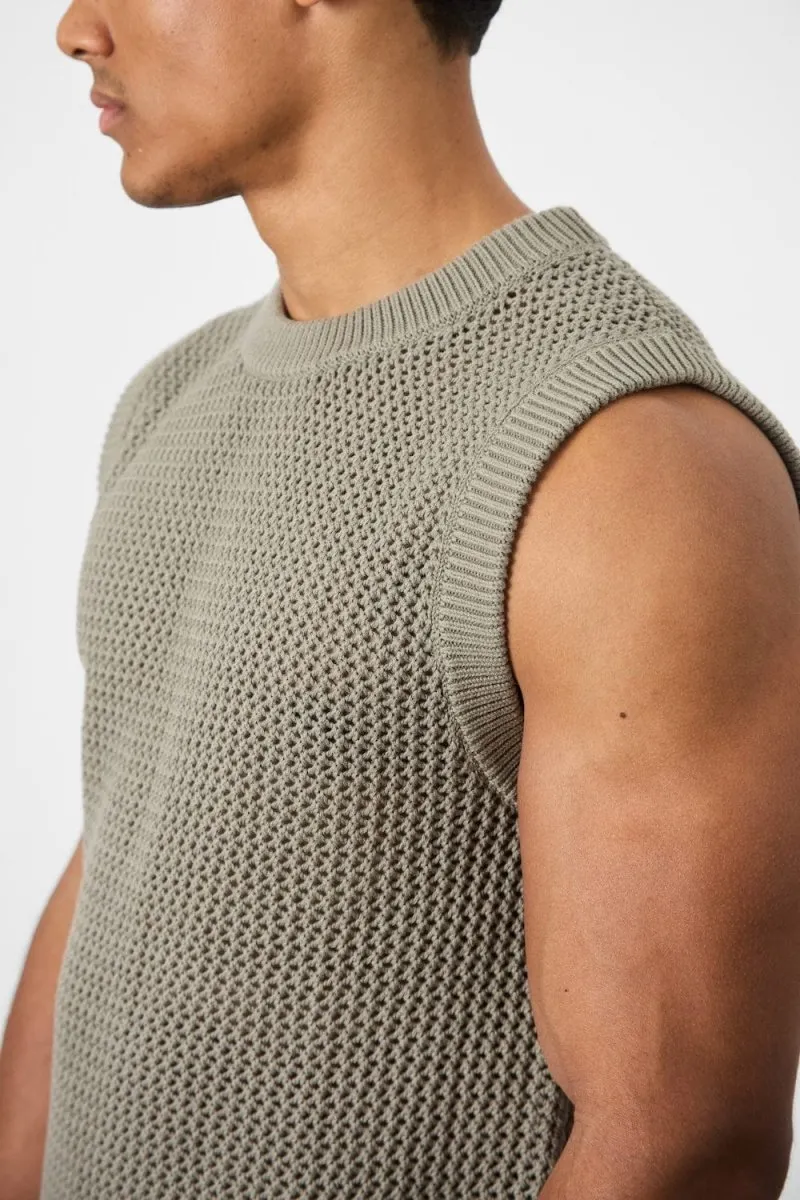 Effortless Comfort Wear Crochet Knitted Tank Top in Soft Sage