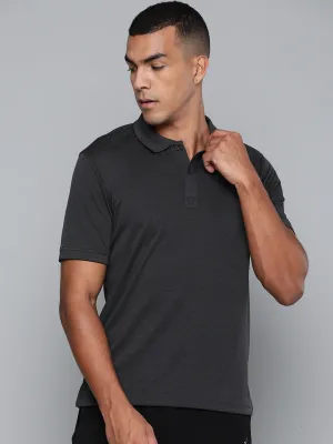 Alcis Men Charcoal Grey Solid Polo Collar T-shirt Urban Chic Classic Collar