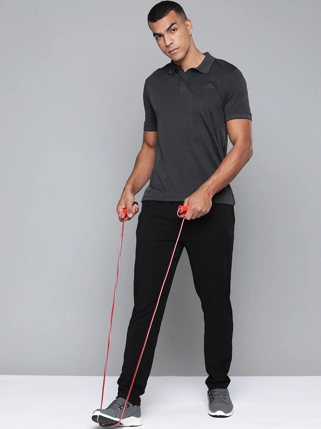 Alcis Men Charcoal Grey Solid Polo Collar T-shirt SoftTouch Collar Lining