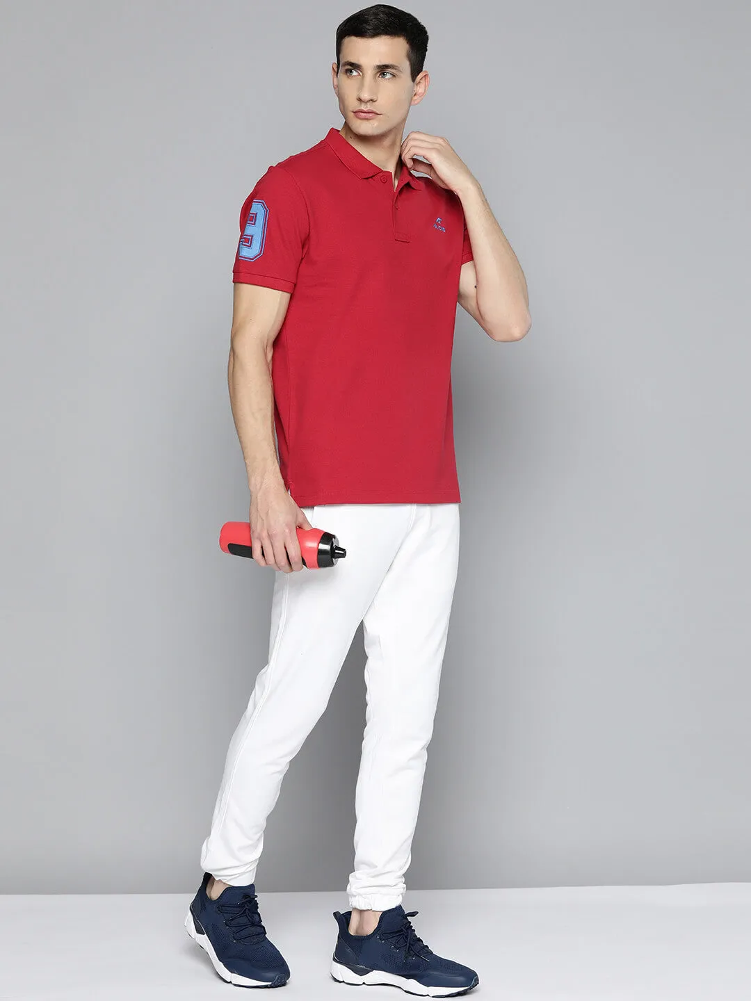 AllPurpose Knitting Interlock Cotton Alcis Men Red Typography Printed Polo Collar Slim Fit T-shirt