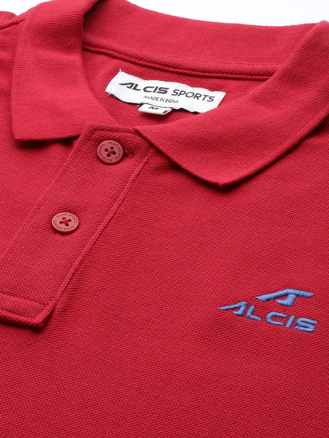 EcoFriendly Material Alcis Men Red Typography Printed Polo Collar Slim Fit T-shirt