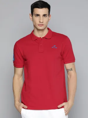 Wrinkle Free Treatment Alcis Men Red Typography Printed Polo Collar Slim Fit T-shirt