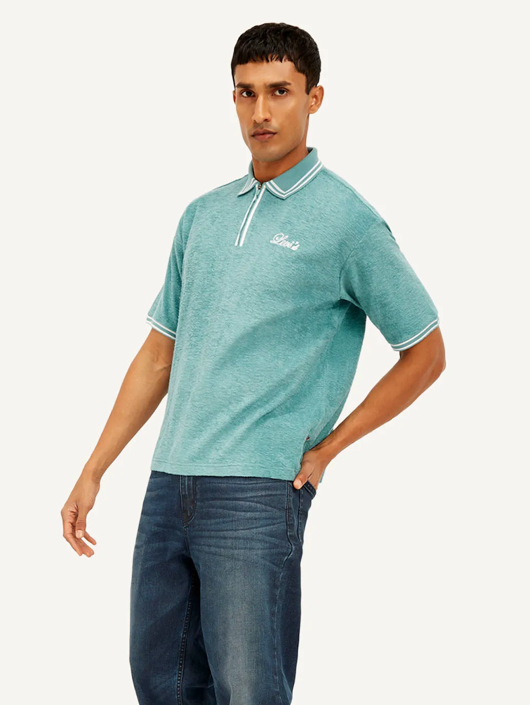 Men's Knitted Teal Polo T-shirt Summer Business Lightweight Material