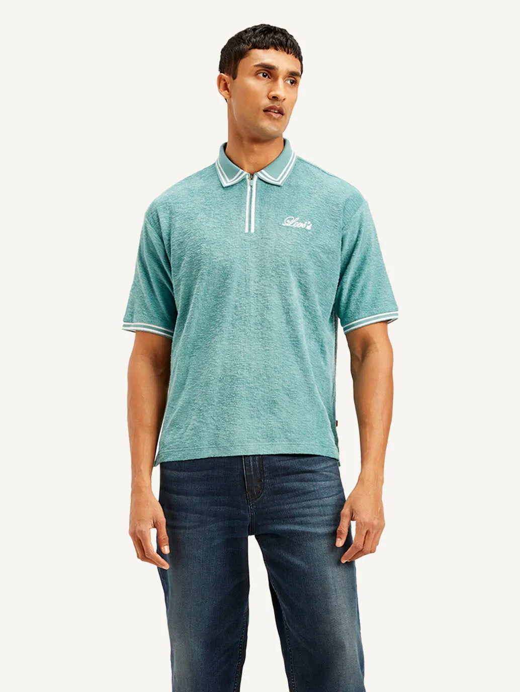Club Style Trendy Business Men's Knitted Teal Polo T-shirt