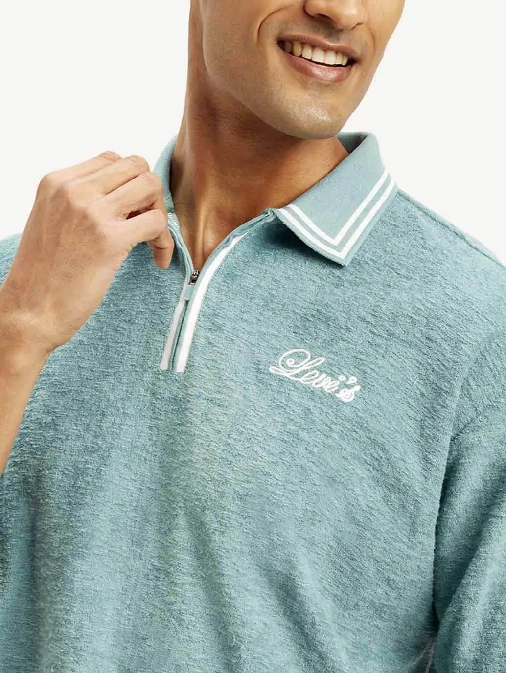 Men's Knitted Teal Polo T-shirt Oversized Silhouette