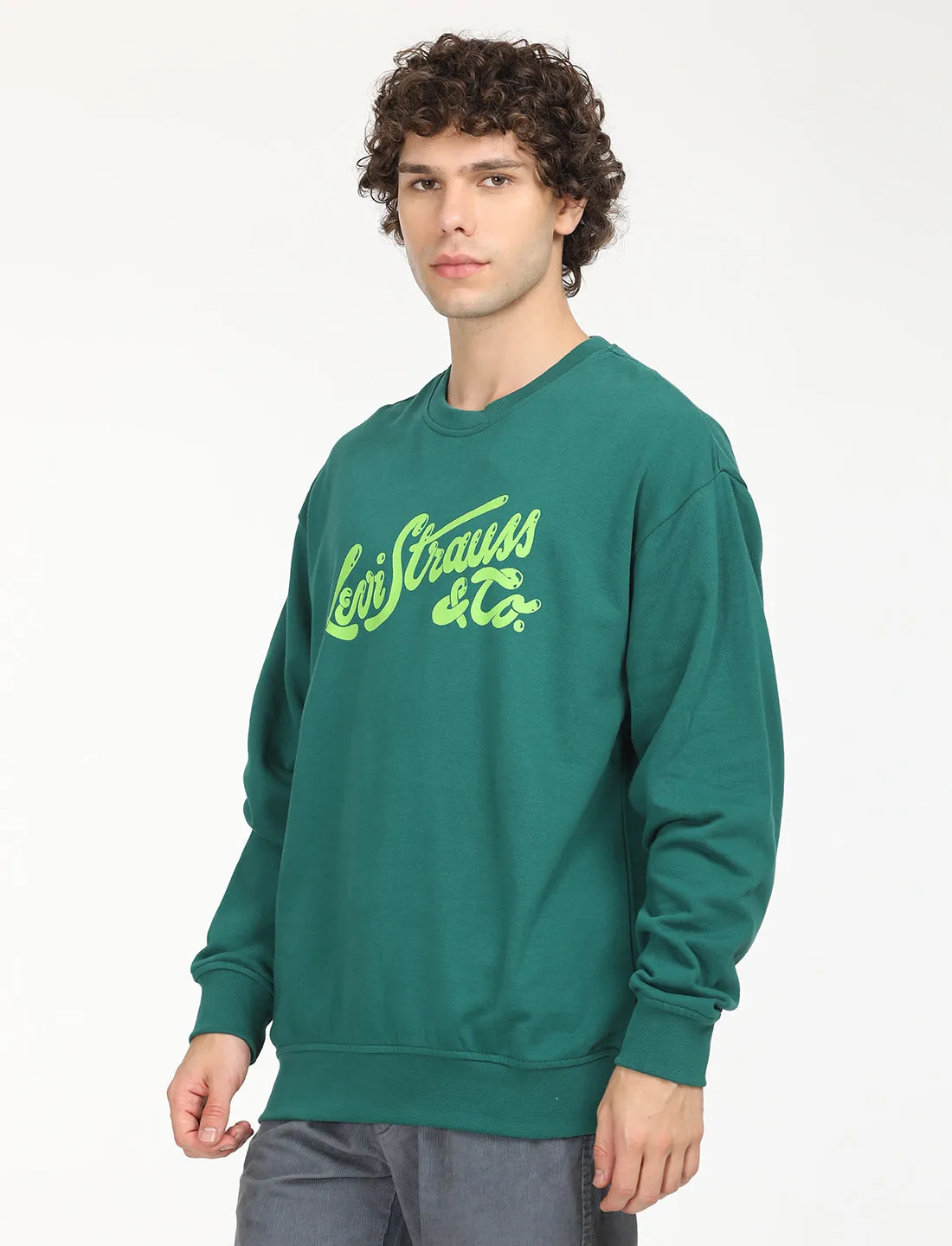 Men's Solid Green Crew Neck Sweatshirt short sleeves Moisture Wicking Lining