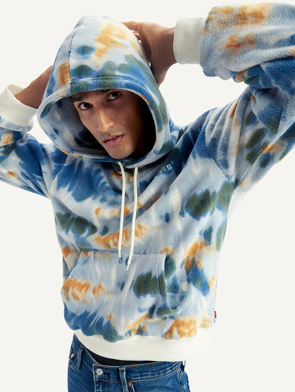 Men's Tie-Dye Light-Blue Hooded Sweatshirt Streetwear Style