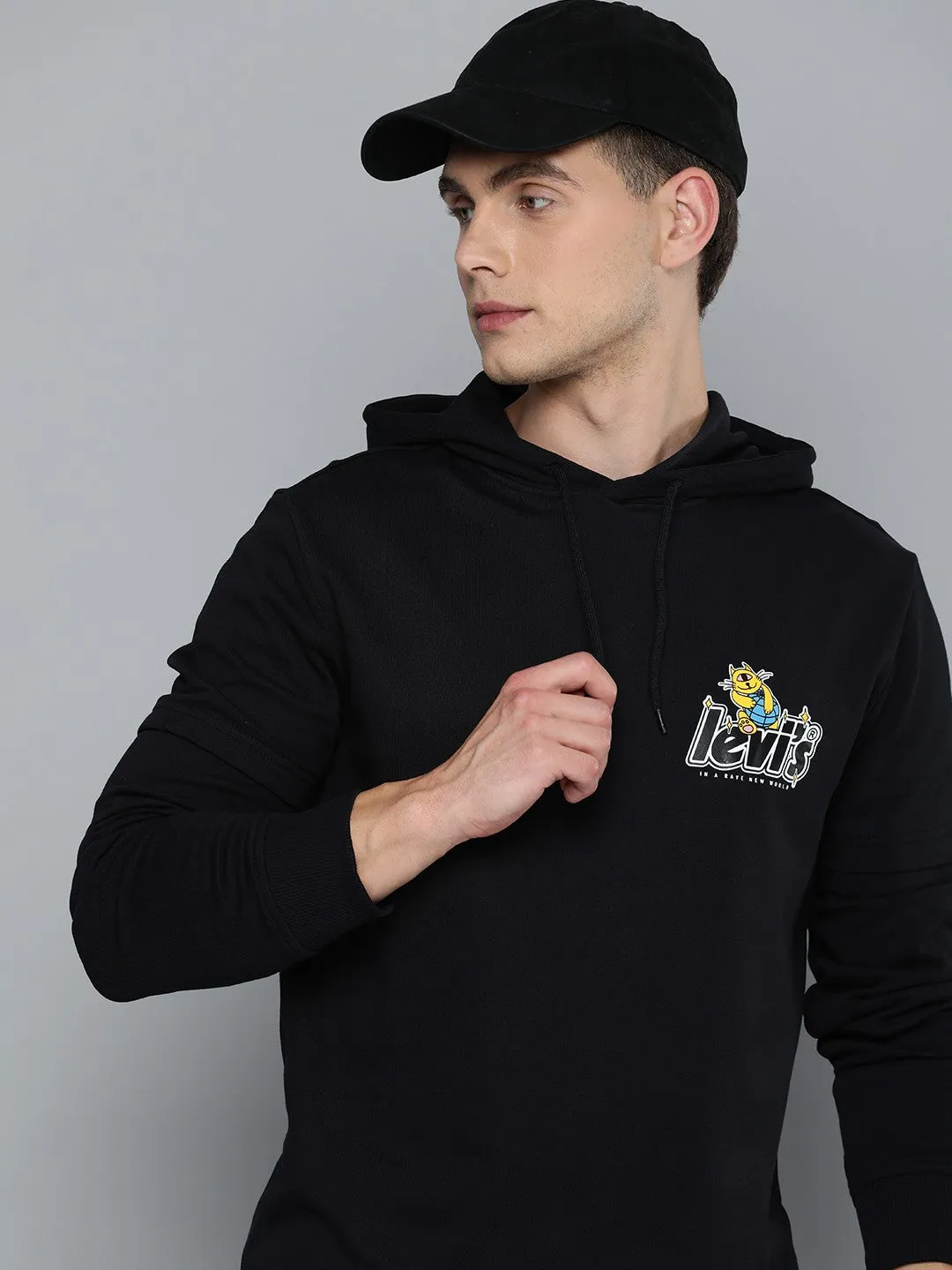 Men's Solid Black Hooded Sweatshirt Niche style