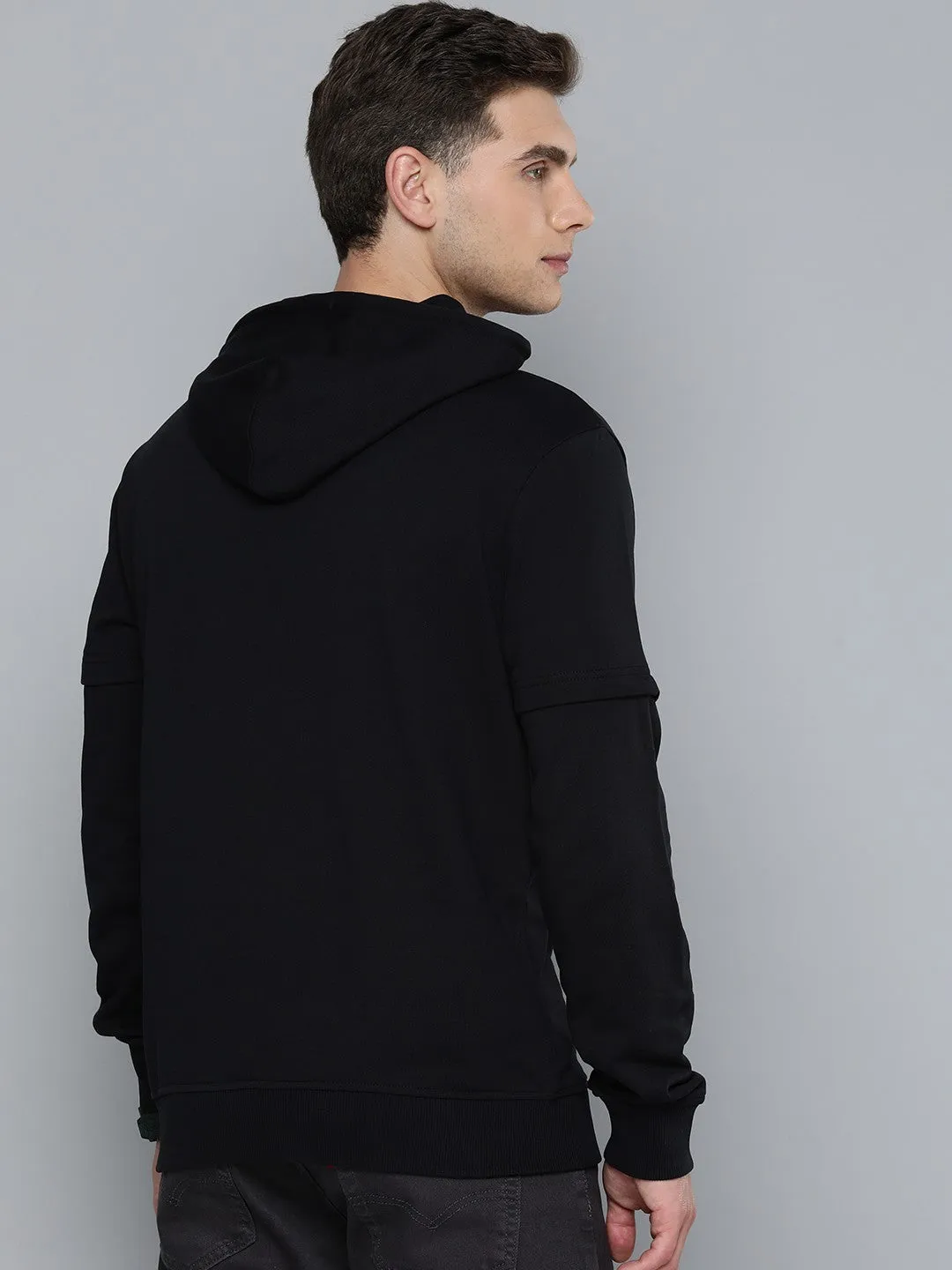 Men's Solid Black Hooded Sweatshirt Street Scene Style