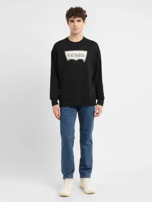 Men's Brand Logo Black Crew Neck Sweatshirt skateboard ride Soft Lining