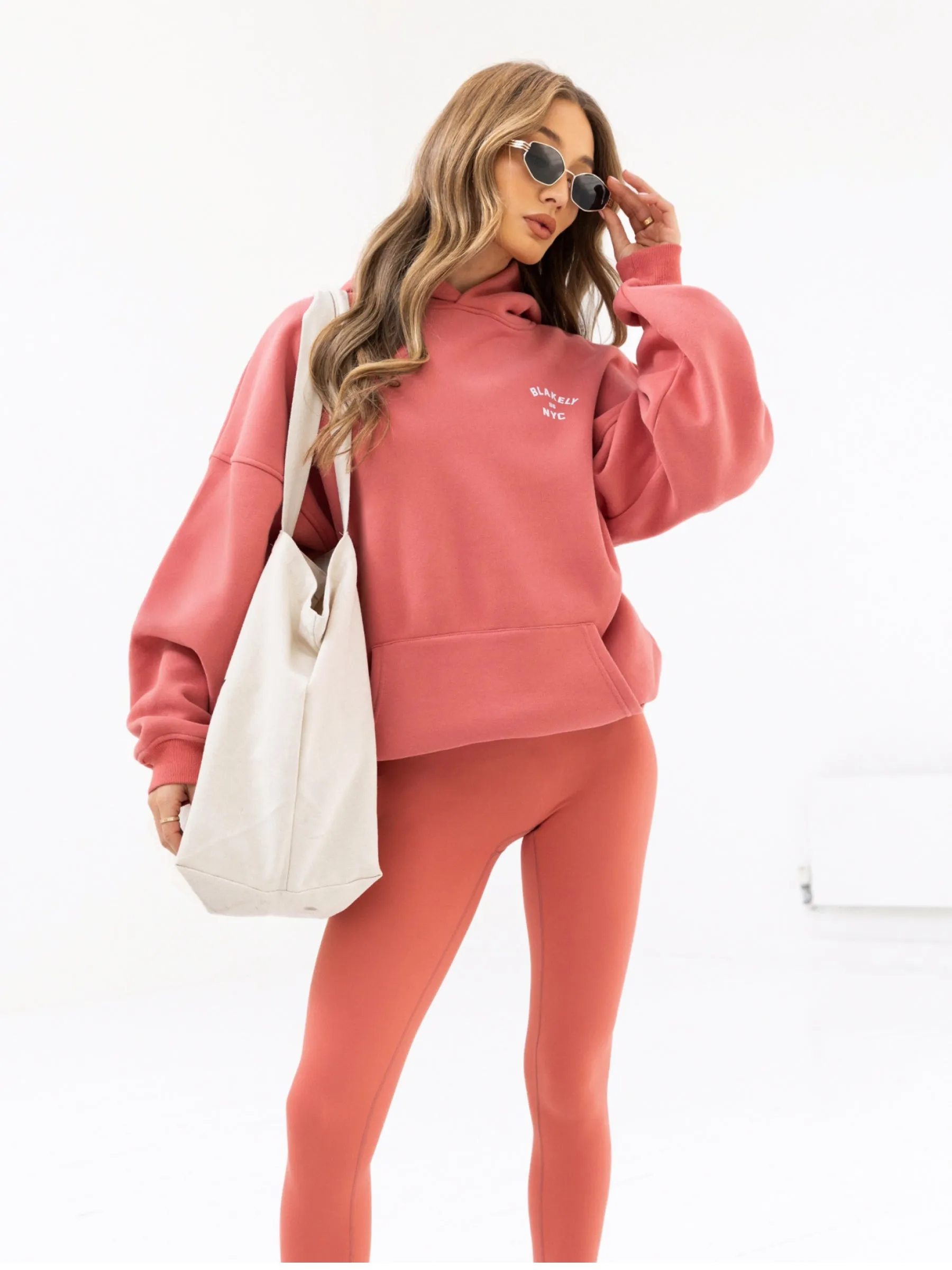 NYC Oversized Hoodie - Sunrise Coral Warm Lining Drop Shoulder Design