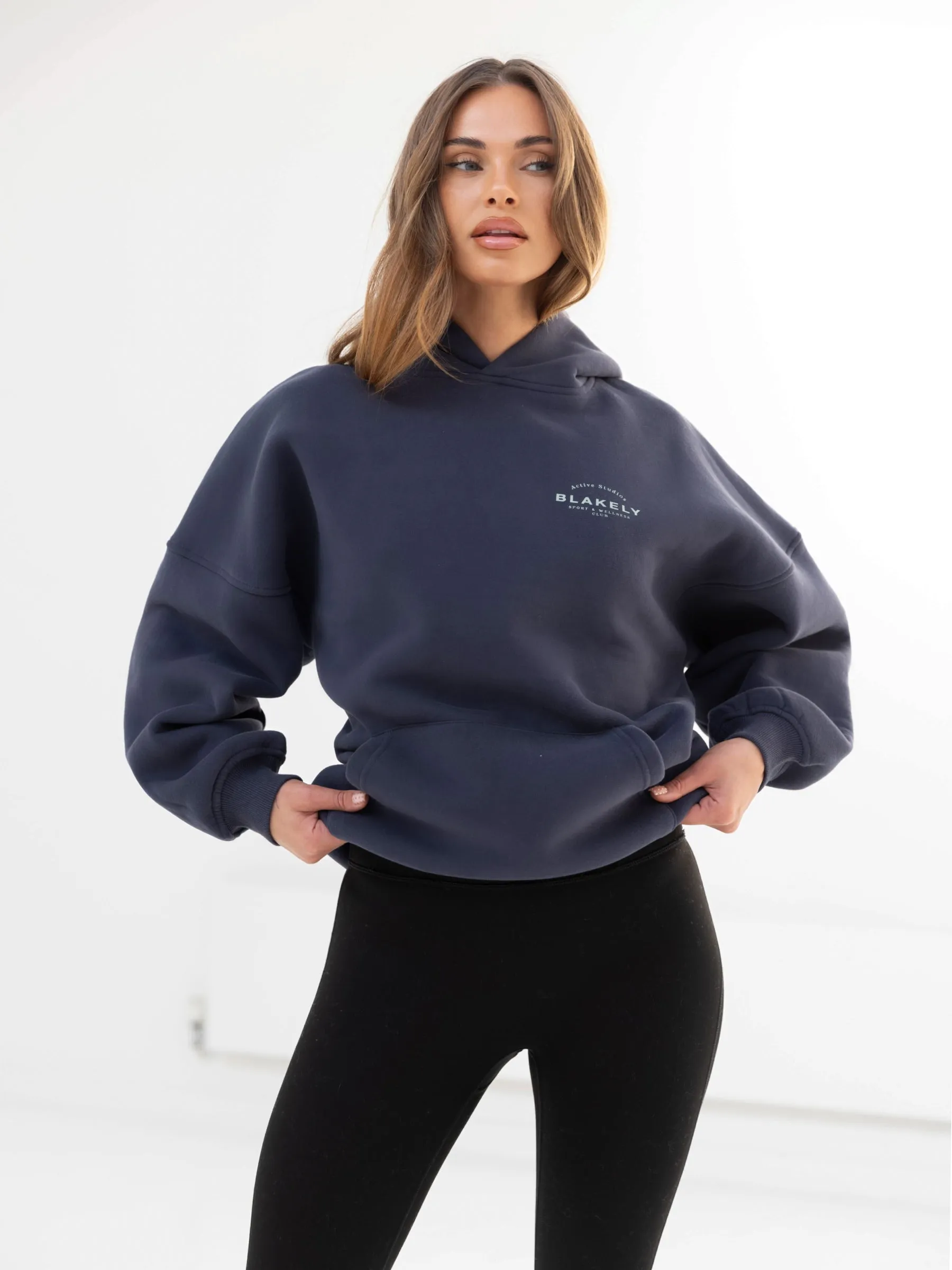 maternity wear Temperature control Active Studios Oversized Hoodie - True Navy & Mineral Blue