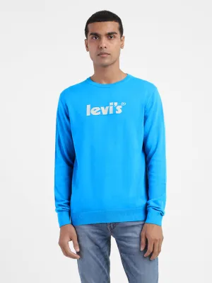 Four Way Stretch Material Metallic look Men's Brand Logo Crew Neck Sweater
