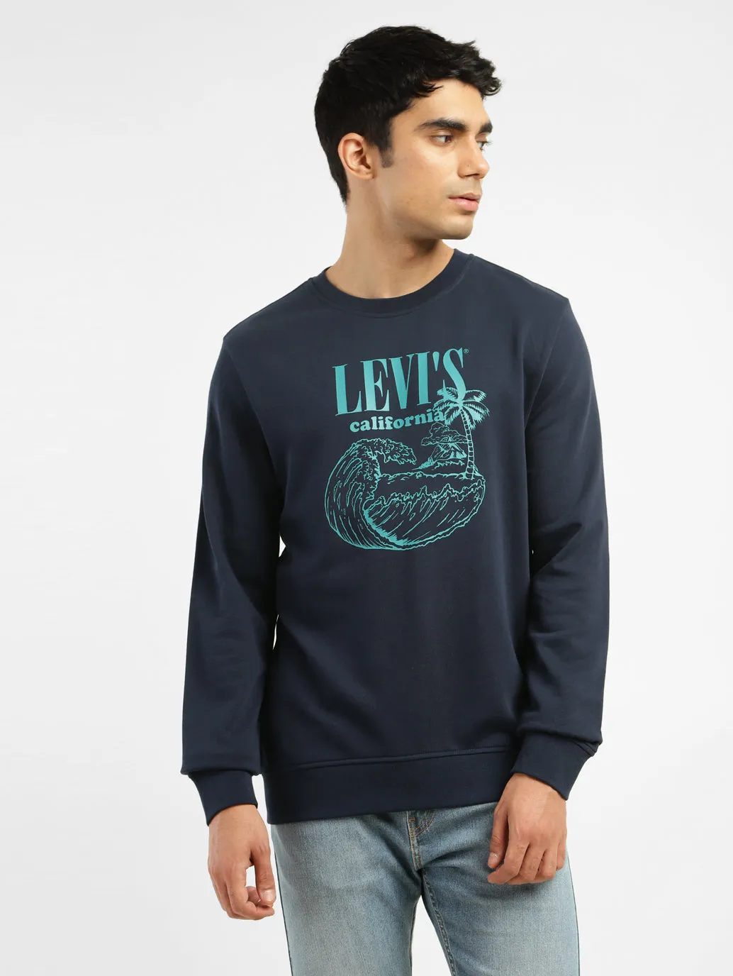 slim fit Men's Brand Logo Navy Crew Neck Sweatshirt