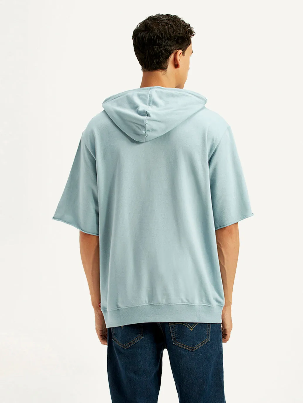 Fashion Vibe Elk like Men's Typographic Print Blue Hooded Sweatshirt