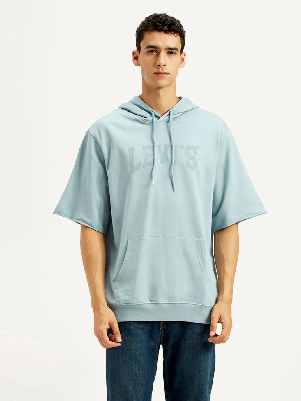 Street Comfort Men's Typographic Print Blue Hooded Sweatshirt