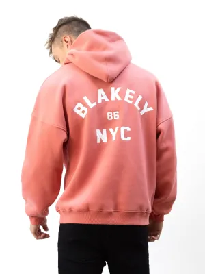 Trend-Driven Mesh Lined Hood NYC Relaxed Hoodie - Coral