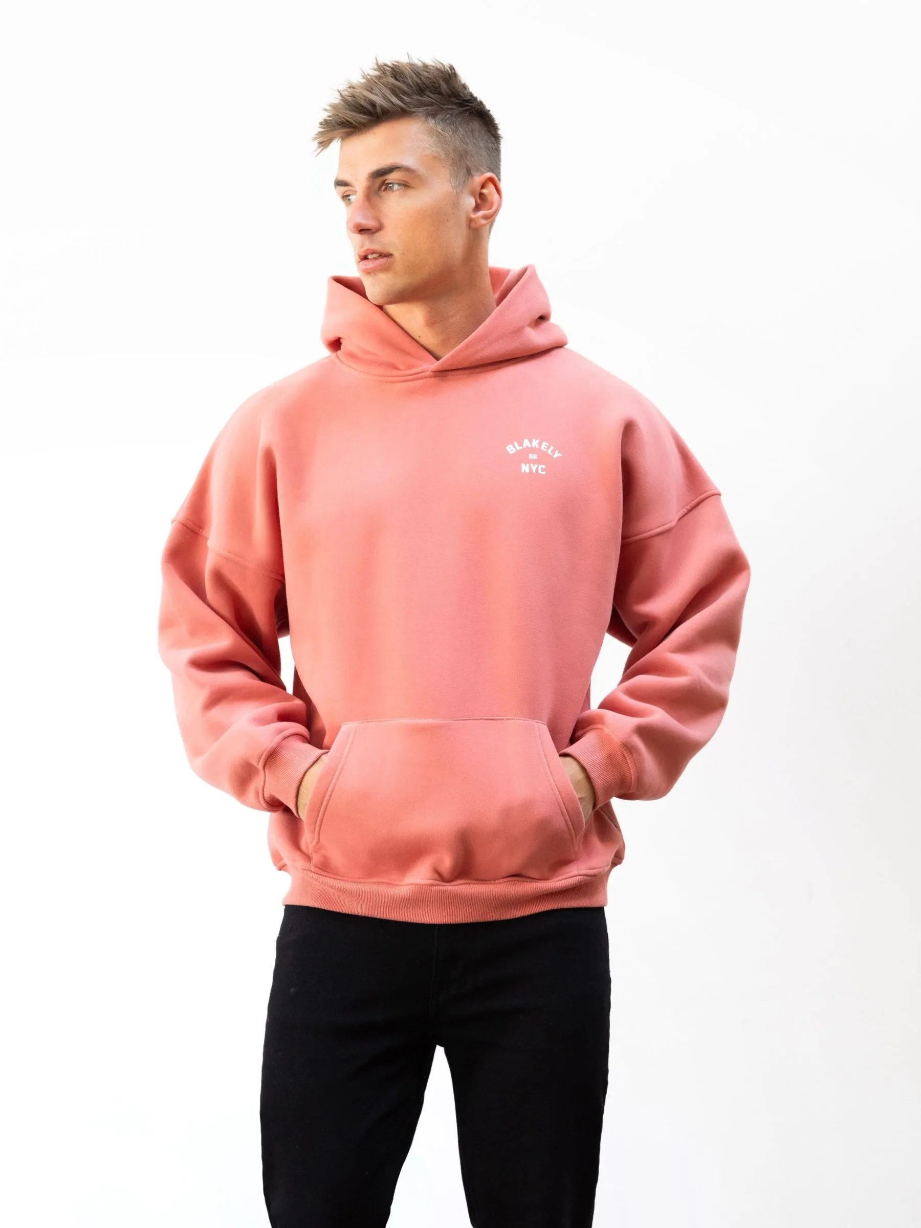 NYC Relaxed Hoodie - Coral Masculine style Moisture Wicking Finish