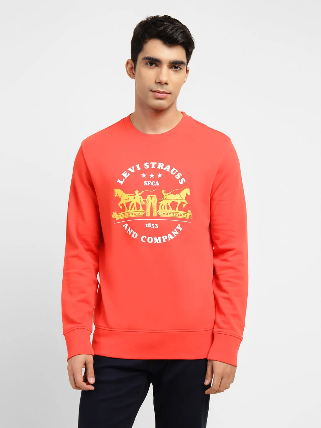 Men's Graphic Print Crew Neck Sweatshirt Red Comfort First Cropped Style