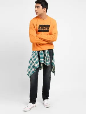 Men's Brand Logo Crew Neck Sweatshirt Orange quick dry Glittery accents