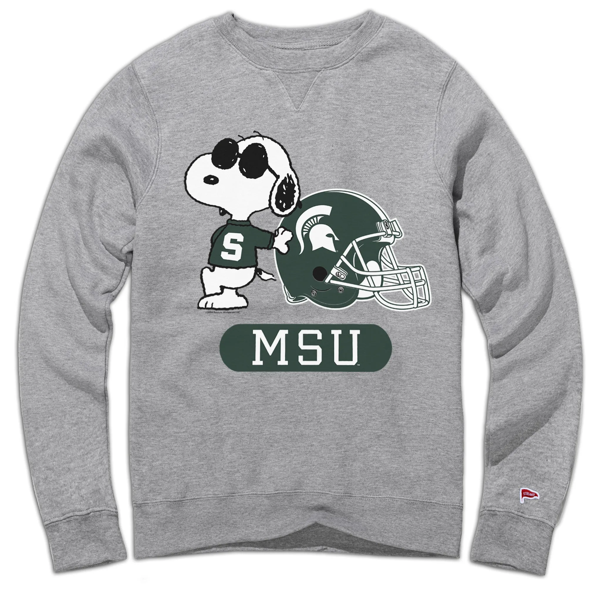 Peanuts x Michigan State Joe Cool Football Crewneck Sweatshirt Armadillo like Flatlock Seam Finish