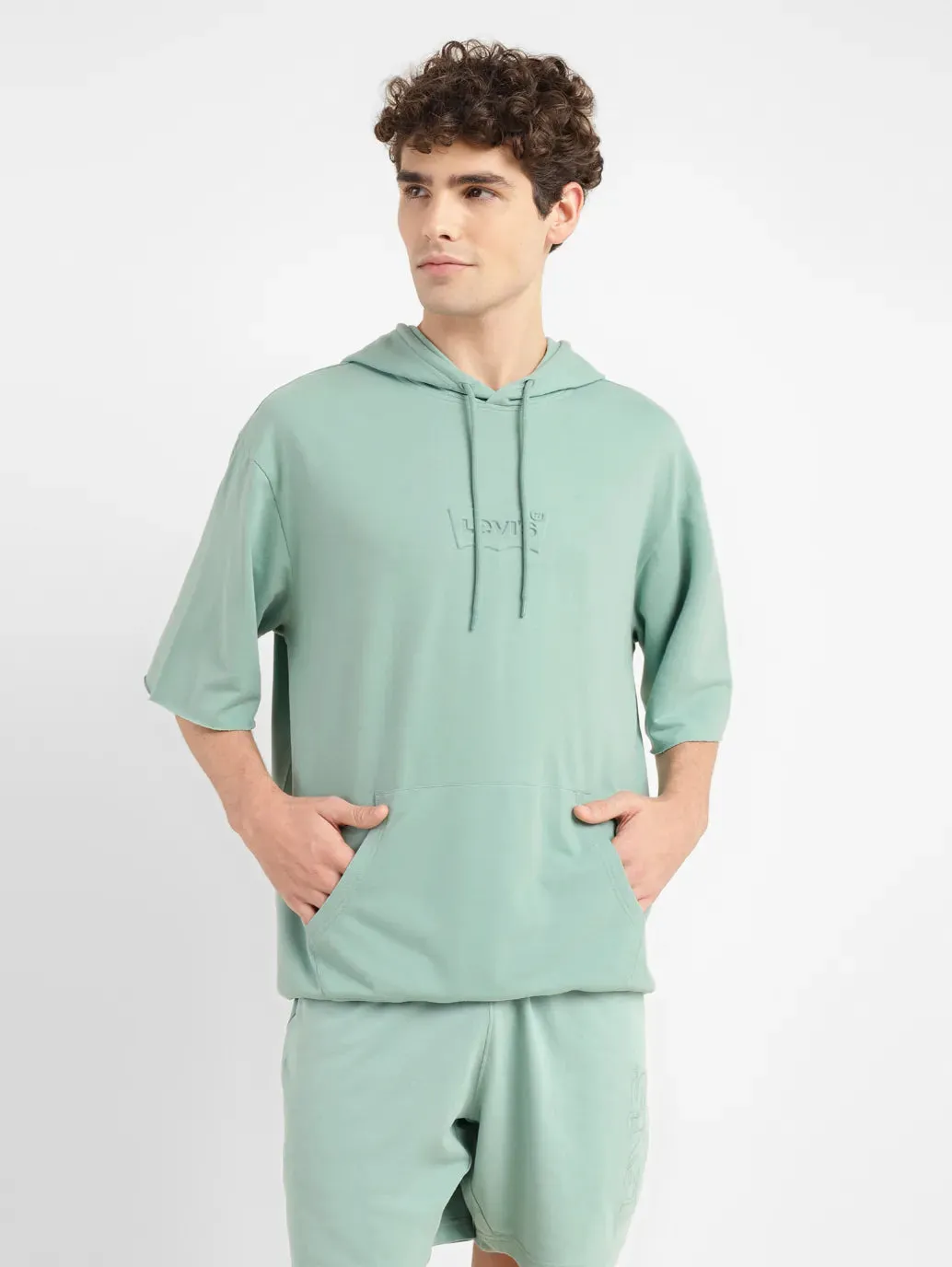 Men's Brand Logo Green Hooded Sweatshirt Retro futuristic