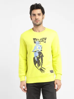 Men's Graphic Print Crew Neck Sweatshirt Button front