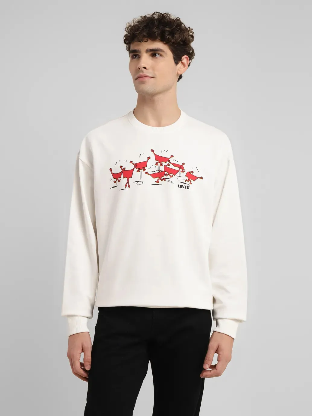 Men's Graphic White Crew Neck Sweatshirt Tech Wear