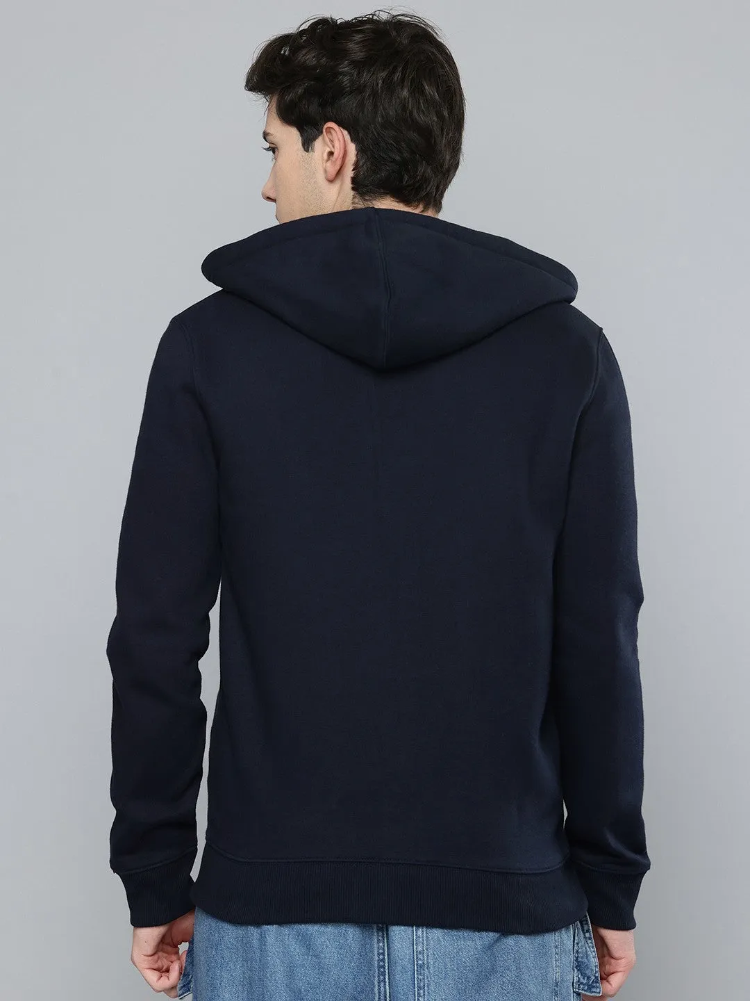 Double Layer Hood fleece material Men's Solid Navy Sweatshirt