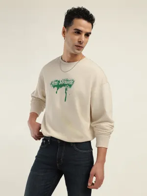 Men's Brand Logo Cream Crew Neck Sweatshirt sophisticated appearance Organic Cotton Blend
